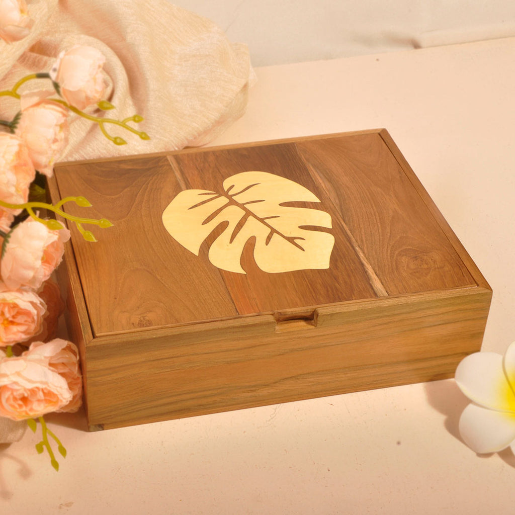 Leaf Box Custom Handcrafted Inlayed Box with Single Leaf Design – Craft Melon