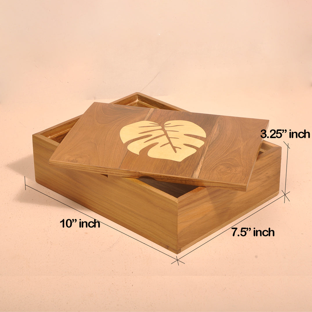 Handcrafted Inlayed Box with Single Leaf Design – Craft Melon